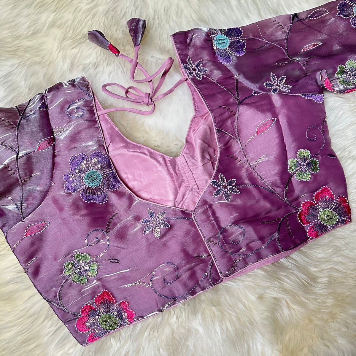 Elegant Lilac Jimichoo Beaded Blouse | Size 32–40 - swadeshsouq.com