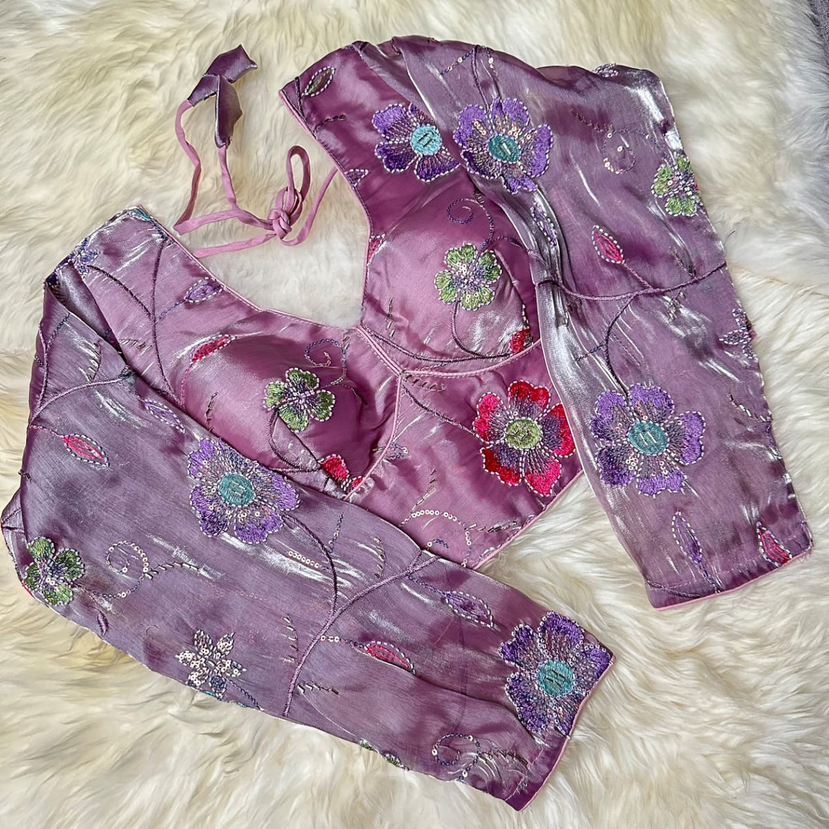 Elegant Lilac Jimichoo Beaded Blouse | Size 32–40 - swadeshsouq.com