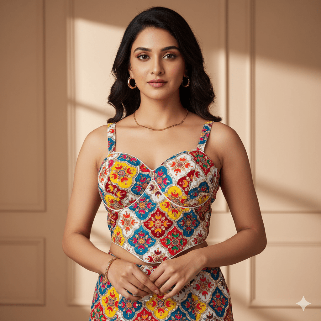 Elegant Multi - Color Viscose Crepe Blouse with Sequins Embroidery – Sleeveless (Size 32 - 40) - swadeshsouq.com