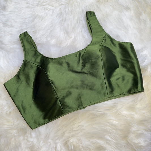 Elegant Olive Green Silk Blouse for Women - swadeshsouq.com