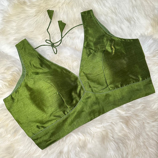 Elegant Olive Green Silk Blouse – Plus Size Perfect Fit (38 to 44) – Sophisticated & Comfortable - swadeshsouq.com