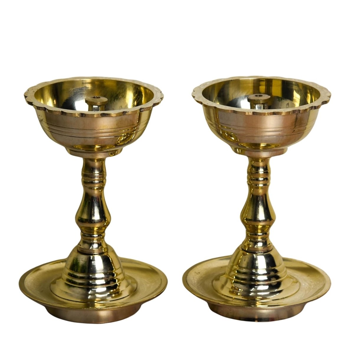 Elegant Pair of Tall Brass Diyas – Handcrafted for an Illuminating Ambiance - swadeshsouq.com