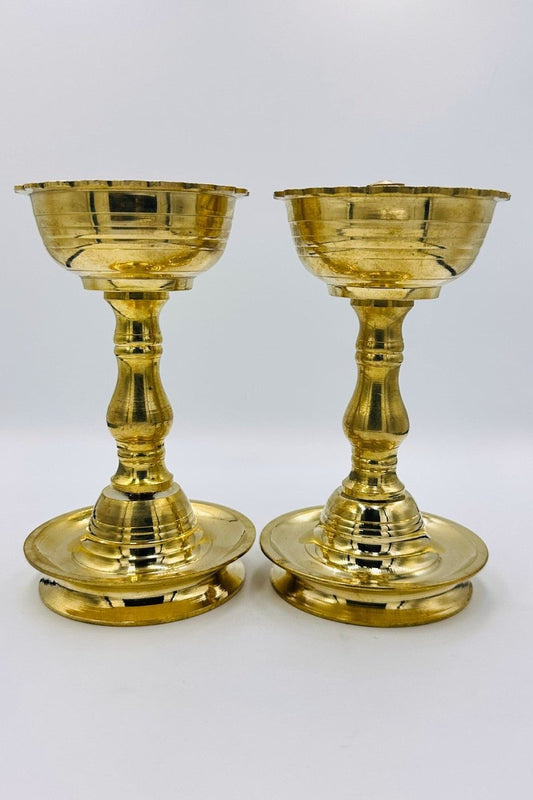 Elegant Pair of Tall Brass Diyas – Handcrafted for an Illuminating Ambiance - swadeshsouq.com