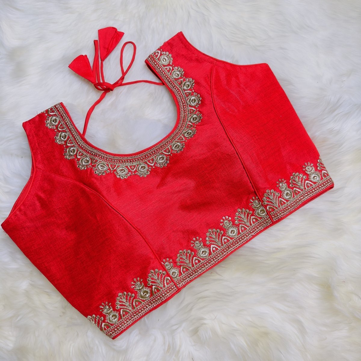 Elegant Red Blouse with Intricate Embroidery - Perfect for Festive Wear - swadeshsouq.com