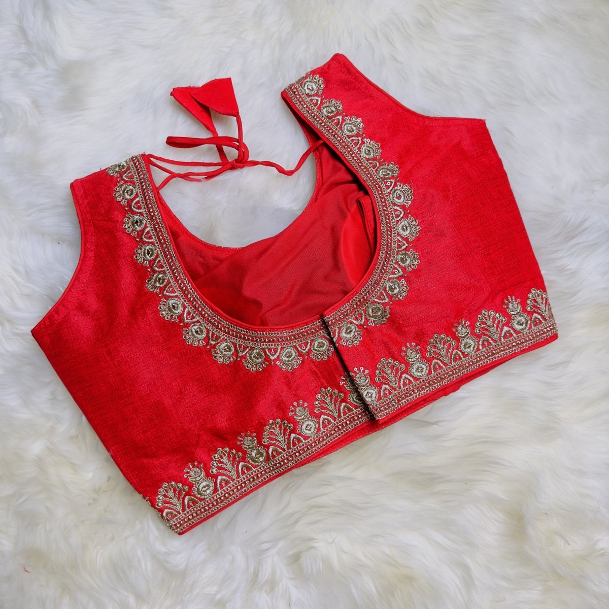 Elegant Red Blouse with Intricate Embroidery - Perfect for Festive Wear - swadeshsouq.com