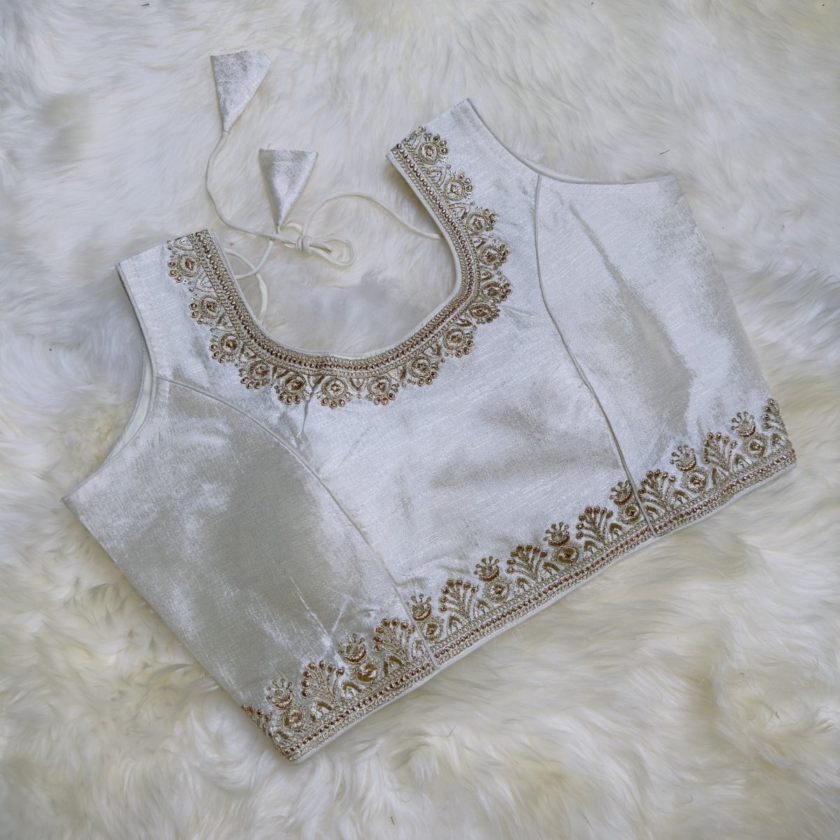 Elegant White Blouse with Intricate Embroidery - Perfect for Special Occasions - swadeshsouq.com