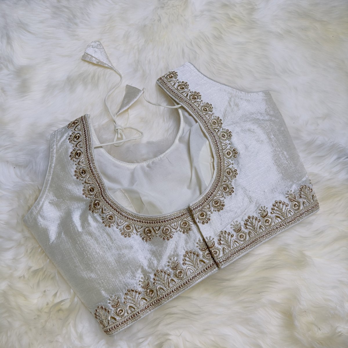 Elegant White Blouse with Intricate Embroidery - Perfect for Special Occasions - swadeshsouq.com