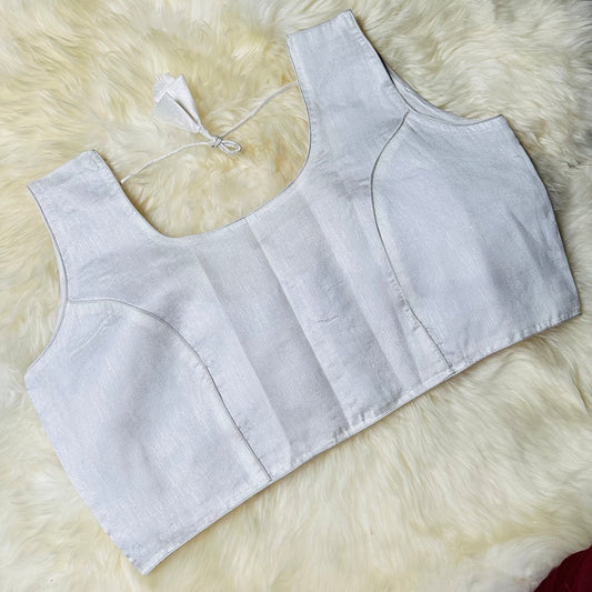 Elegant White Extra Large Silk Blouse – Unpadded, Fits Up to 48 - swadeshsouq.com