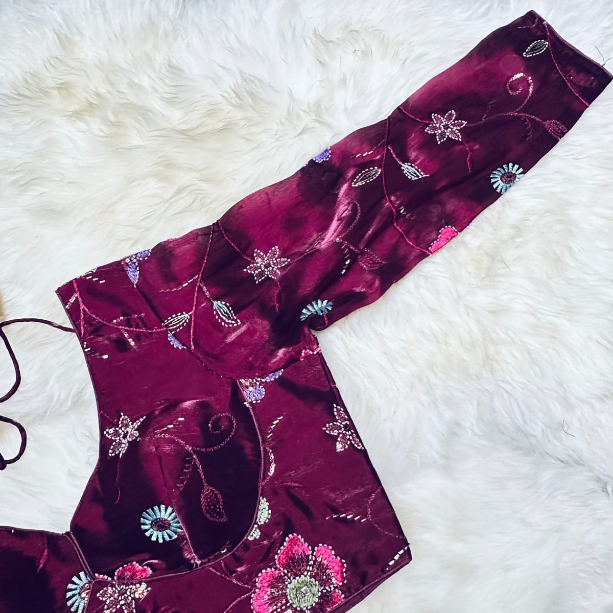 Elegant Wine Jimichoo Beaded Blouse | Size 32–40 - swadeshsouq.com