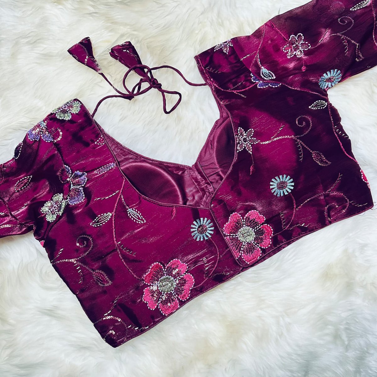 Elegant Wine Jimichoo Beaded Blouse | Size 32–40 - swadeshsouq.com