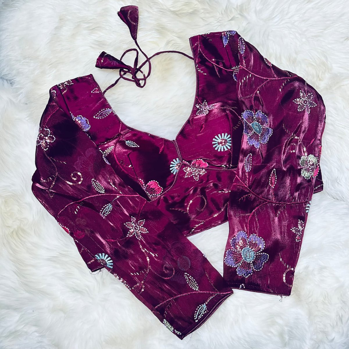 Elegant Wine Jimichoo Beaded Blouse | Size 32–40 - swadeshsouq.com