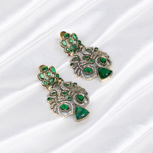 Emerald Plume Cubic Zirconia Earrings – Elegant Fashion Statement - swadeshsouq.com