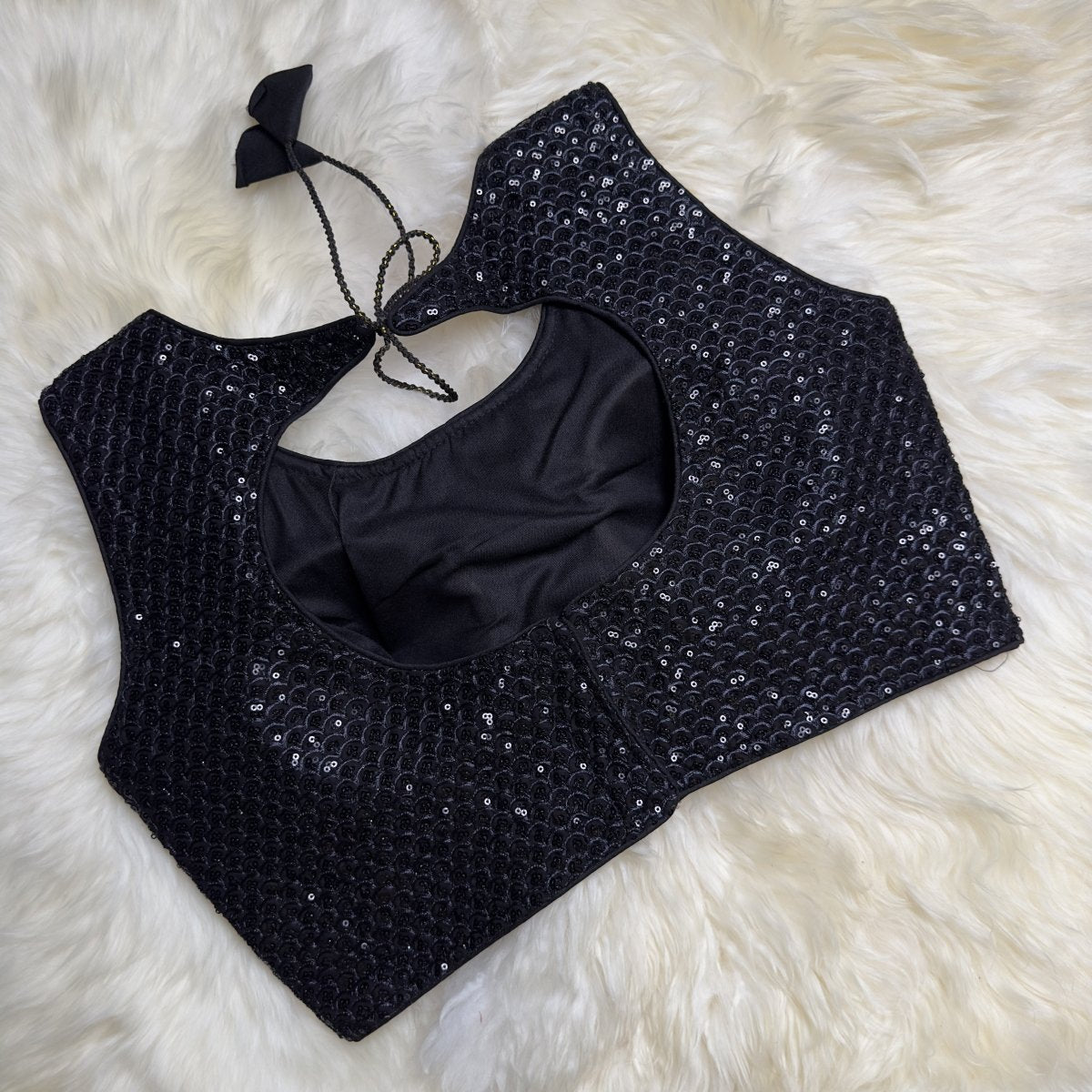 Enchanting Black Sequin Designer Blouse - Effortless Evening Glam - swadeshsouq.com