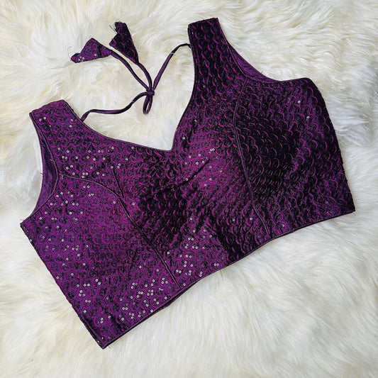 Enchanting Purple Silk Blouse with All - Over Sequins – Perfect Party Wear (Fits 32 to 38) - swadeshsouq.com