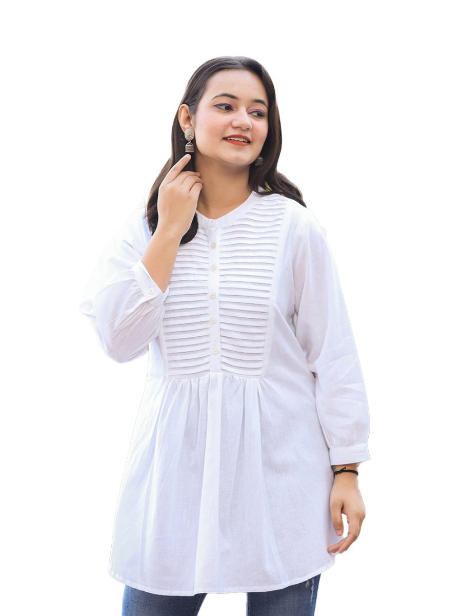 Ethereal Pastel White Cotton Tunic Top - swadeshsouq.com