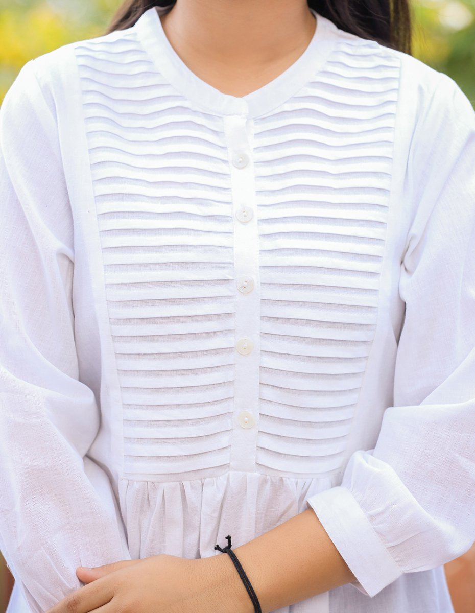 Ethereal Pastel White Cotton Tunic Top - swadeshsouq.com