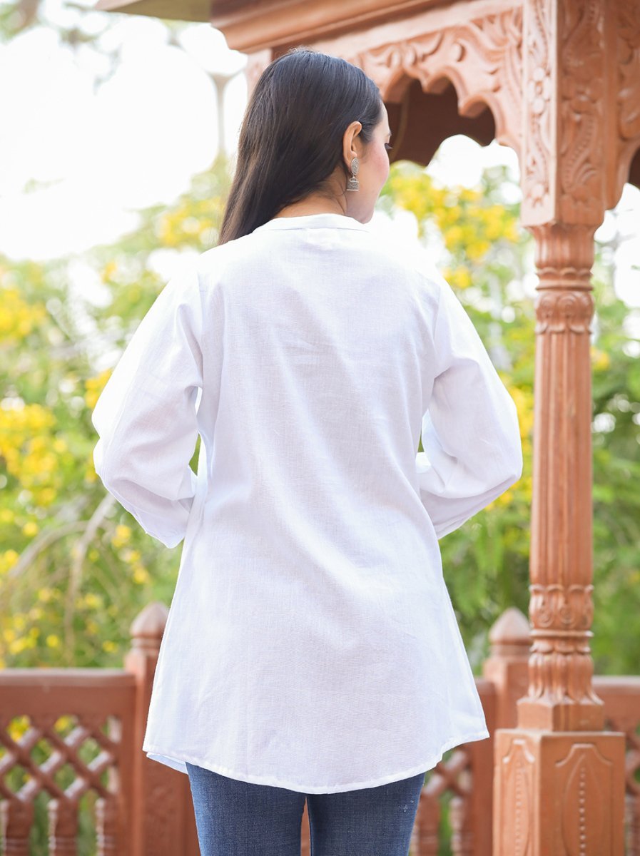 Ethereal Pastel White Cotton Tunic Top - swadeshsouq.com