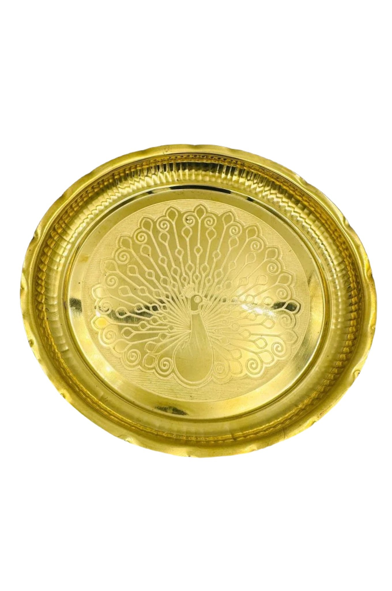 Exquisite Brass Plate with Peacock Design - swadeshsouq.com