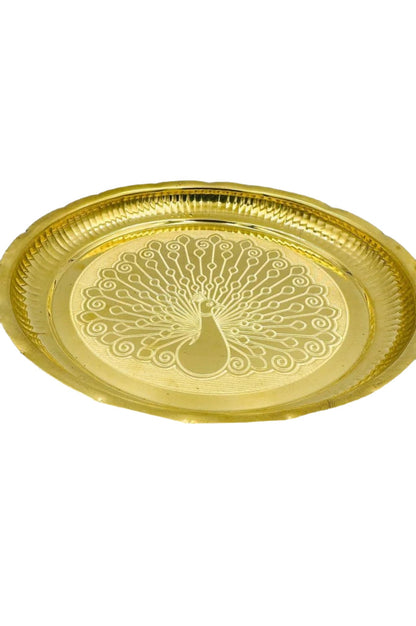 Exquisite Brass Plate with Peacock Design - swadeshsouq.com