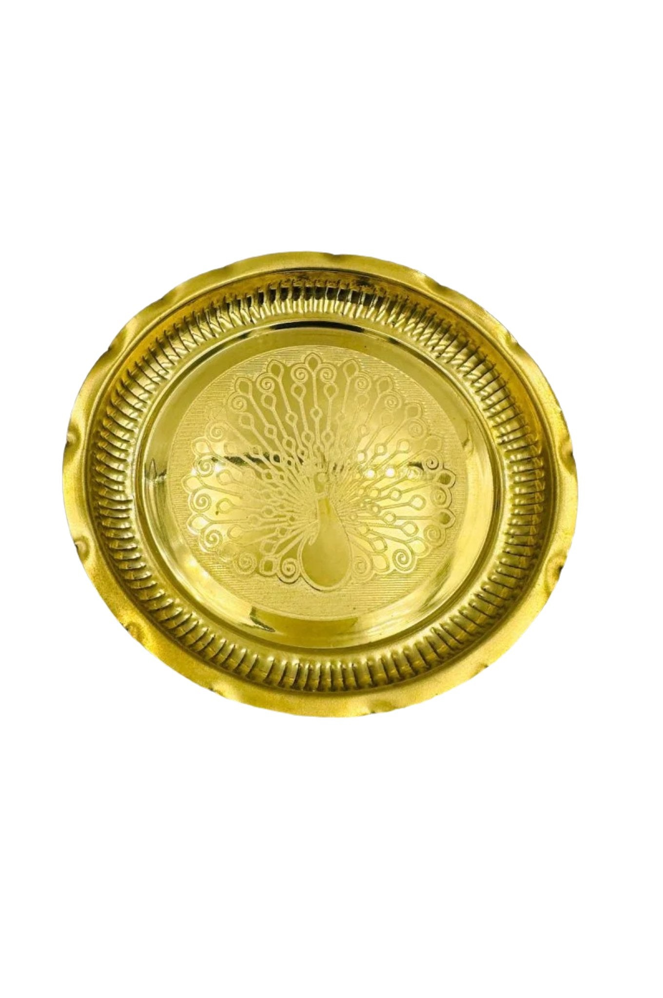 Exquisite Brass Plate with Peacock Design - swadeshsouq.com