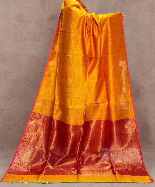 Exquisite Maheshwari Silk Saree in Vibrant Orange & Red - swadeshsouq.com