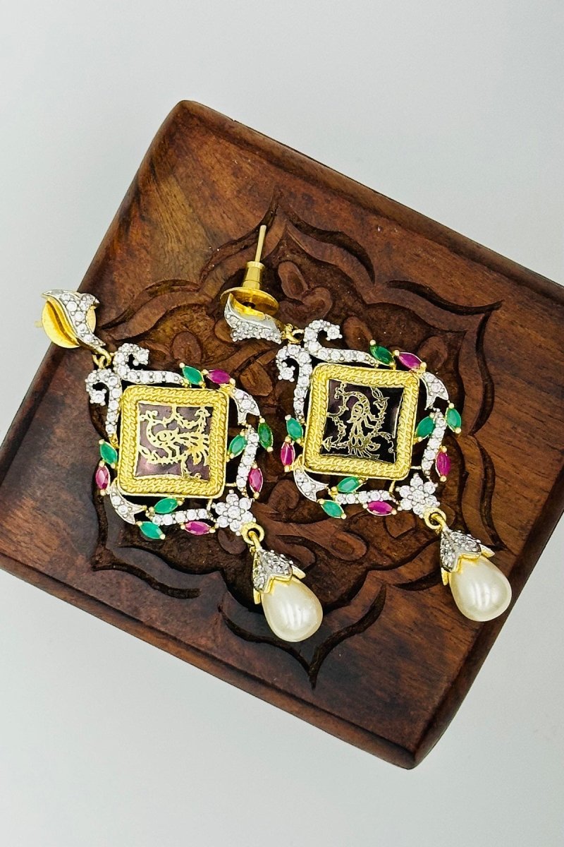 Exquisite Meenakari Pendant Set with CZ Stones and Pearl Drops - swadeshsouq.com