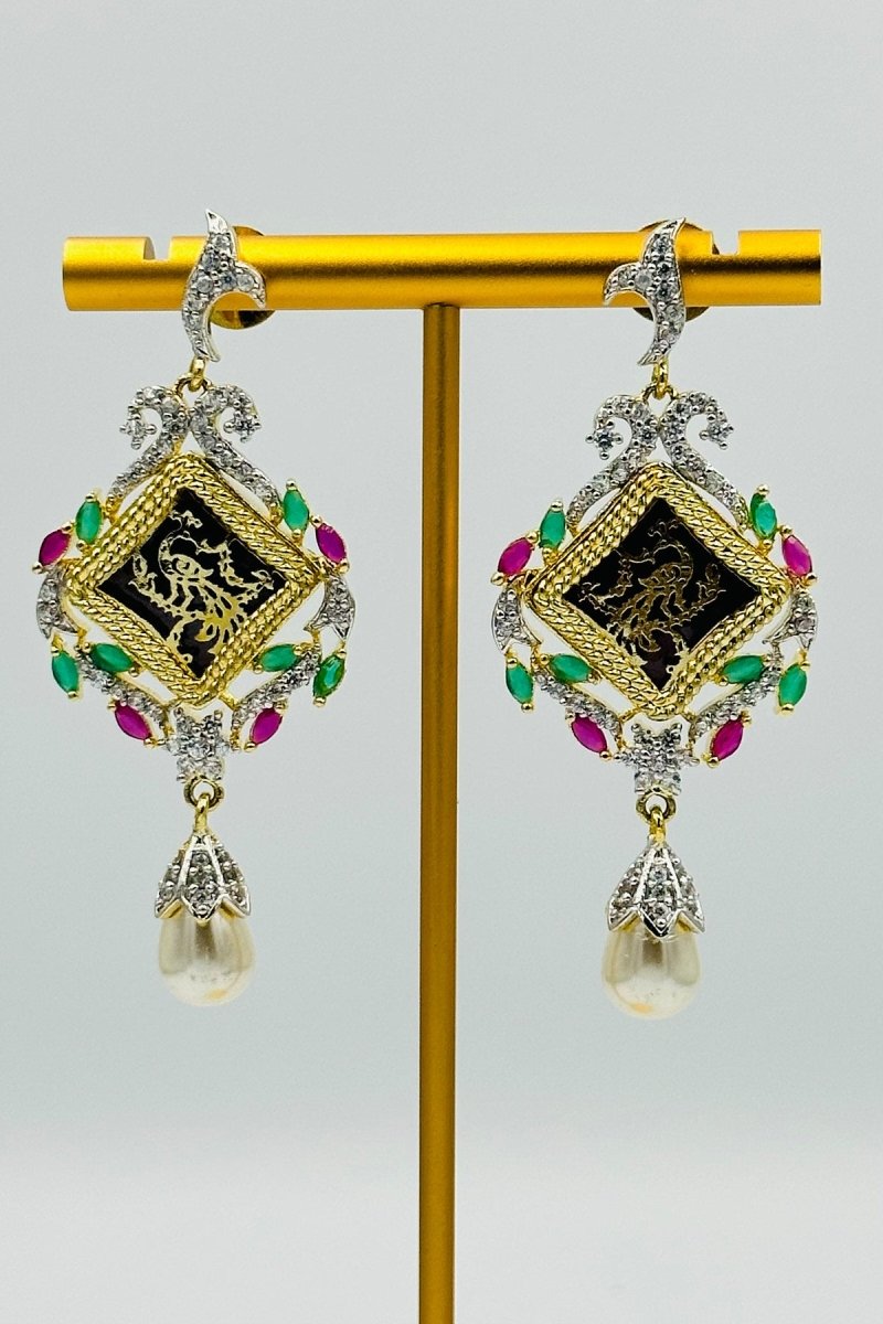 Exquisite Meenakari Pendant Set with CZ Stones and Pearl Drops - swadeshsouq.com