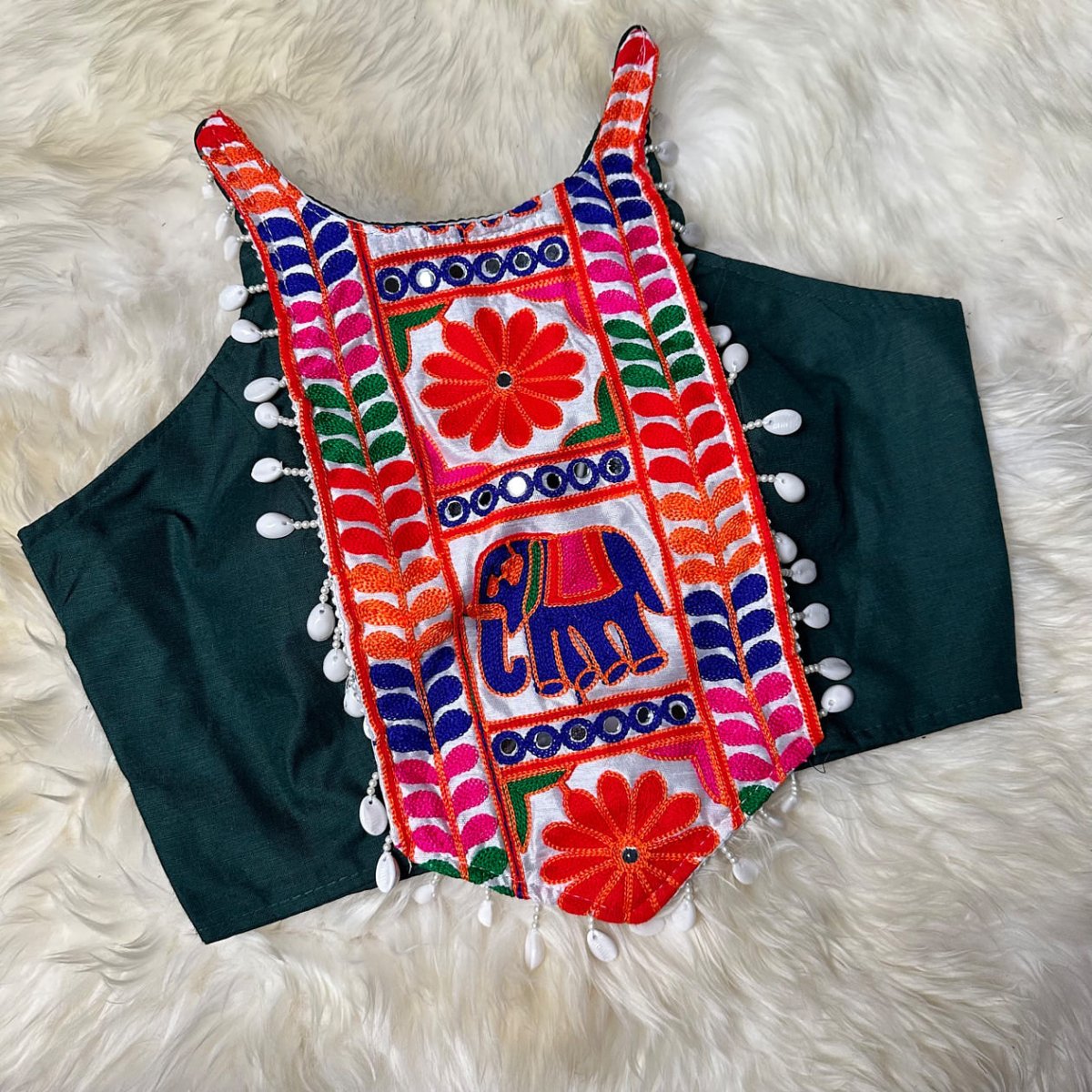 Festive Green Dandiya Pure Cotton Blouse – Sleeveless, Size 32 - 40 - swadeshsouq.com