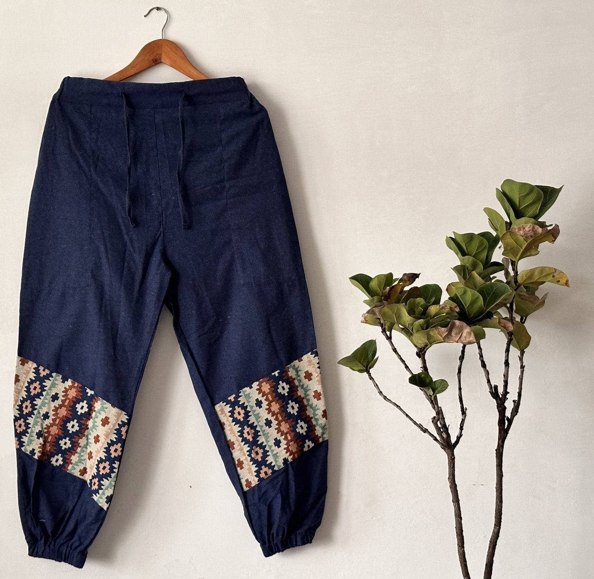 Floral Bohemian Patchwork Joggers - Midnight Blue | Yoga Wear - swadeshsouq.com