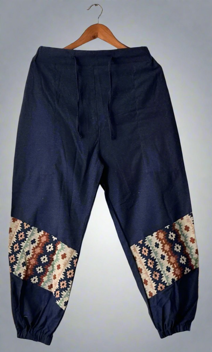 Floral Bohemian Patchwork Joggers - Midnight Blue | Yoga Wear - swadeshsouq.com