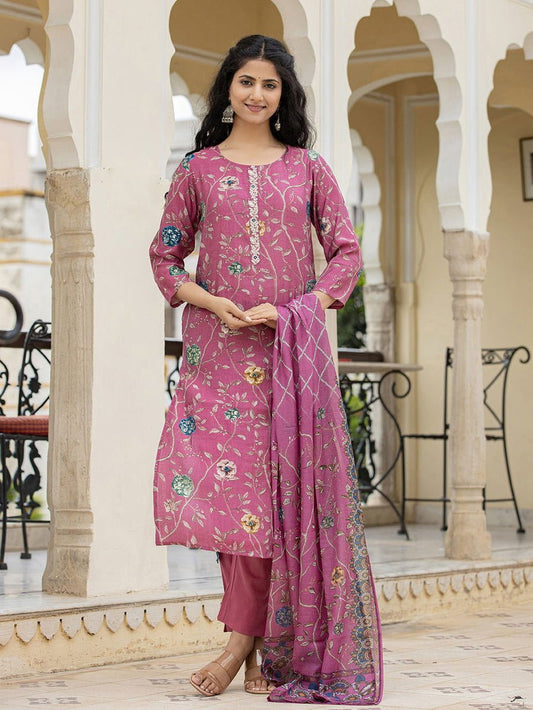 Floral Printed Kurta Pant Set with Dupatta – A Perfect Blend of Elegance and Comfort - swadeshsouq.com