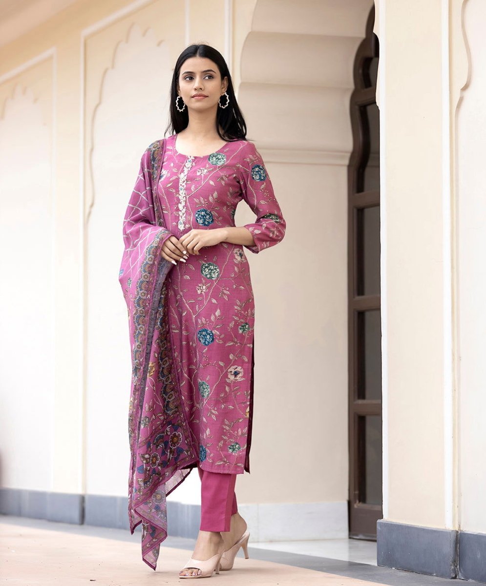 Floral Printed Kurta Pant Set with Dupatta – A Perfect Blend of Elegance and Comfort - swadeshsouq.com