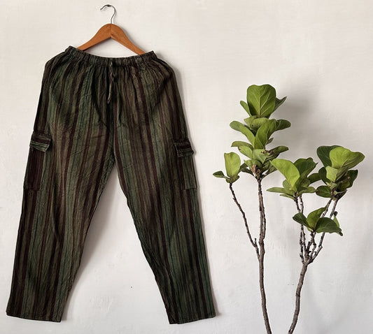 Forest Green Striped Cotton Pyjama Pants | Naturally Dyed with Relaxed Fit and Functional Pockets - swadeshsouq.com