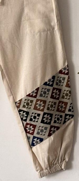 Geometric Patchwork Joggers - Cream | Yoga Wear - swadeshsouq.com