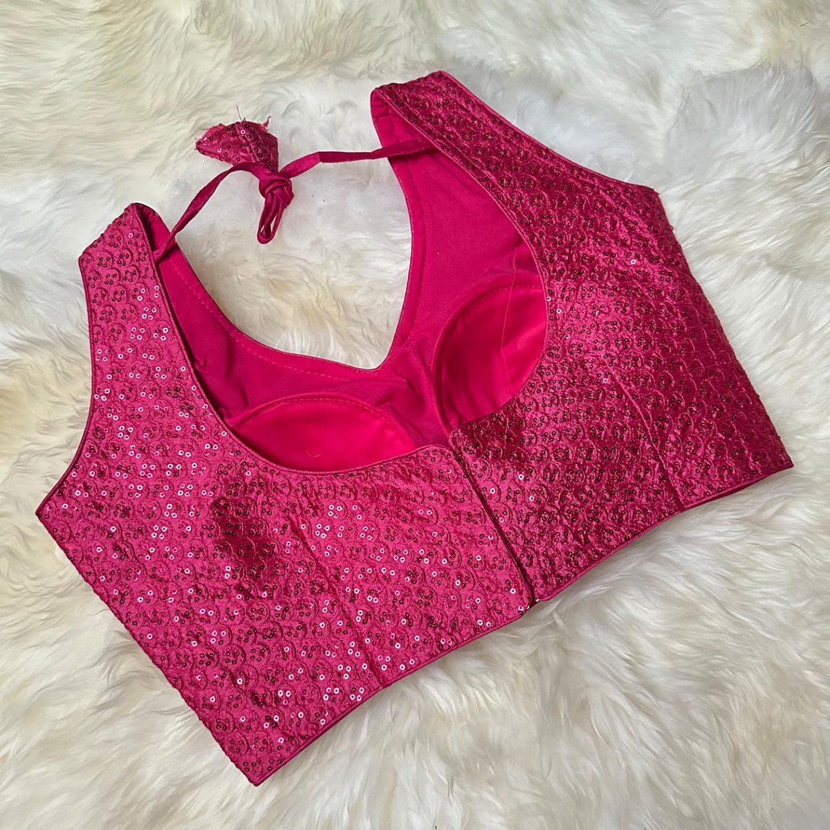 Glamorous Pink Designer Blouse with All - Over Sequins – Adjustable Fit (32 to 38) - swadeshsouq.com