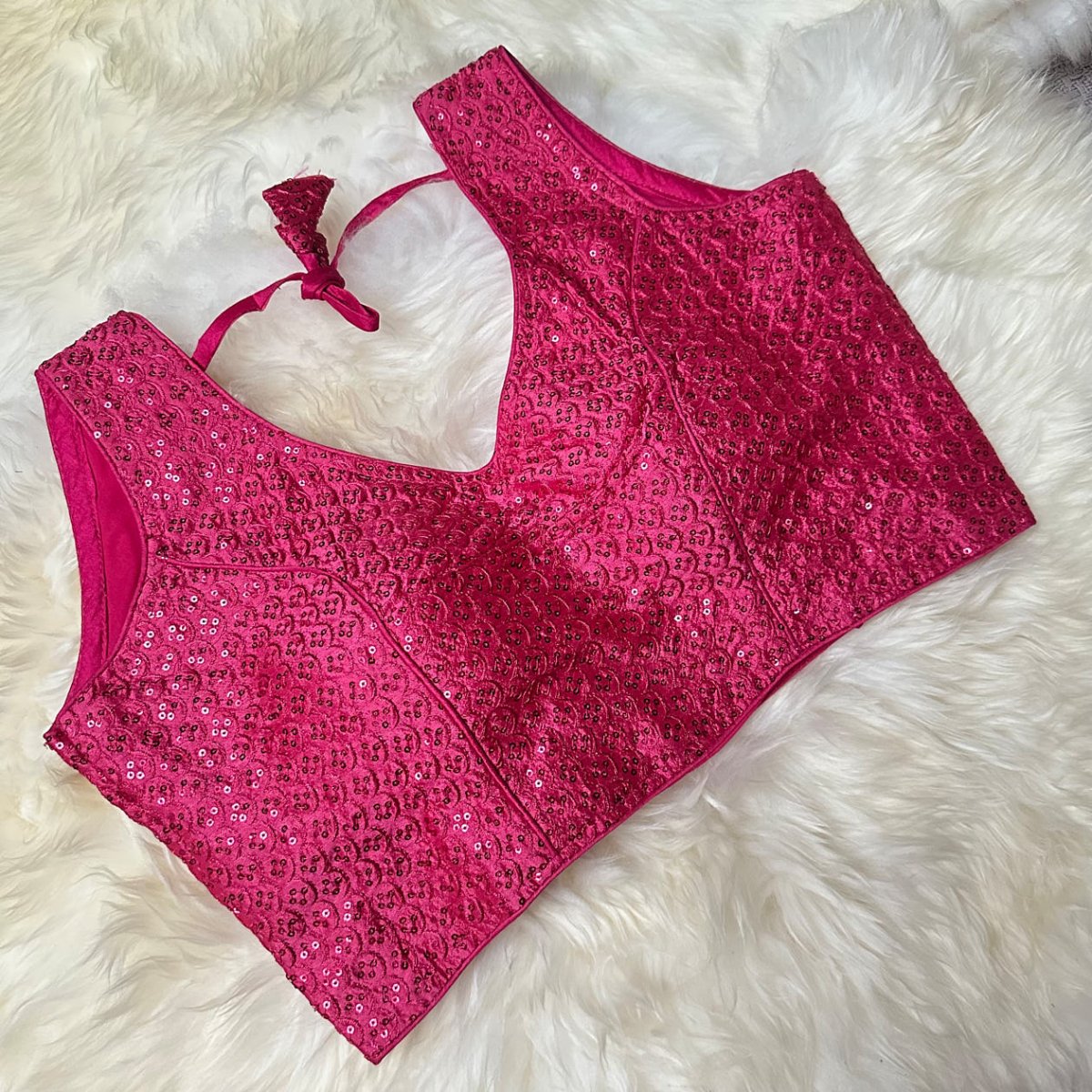 Glamorous Pink Designer Blouse with All - Over Sequins – Adjustable Fit (32 to 38) - swadeshsouq.com