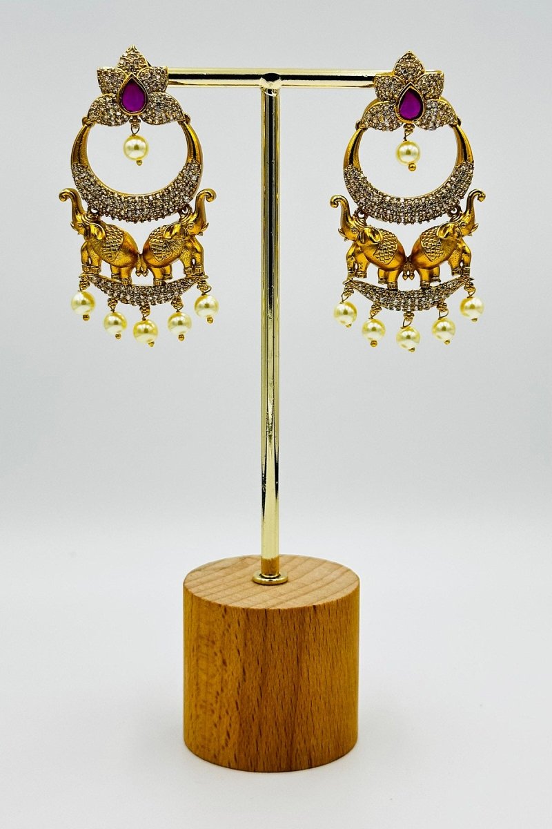 Gold Elephant Chandbali Earrings with Pearl Drops - swadeshsouq.com