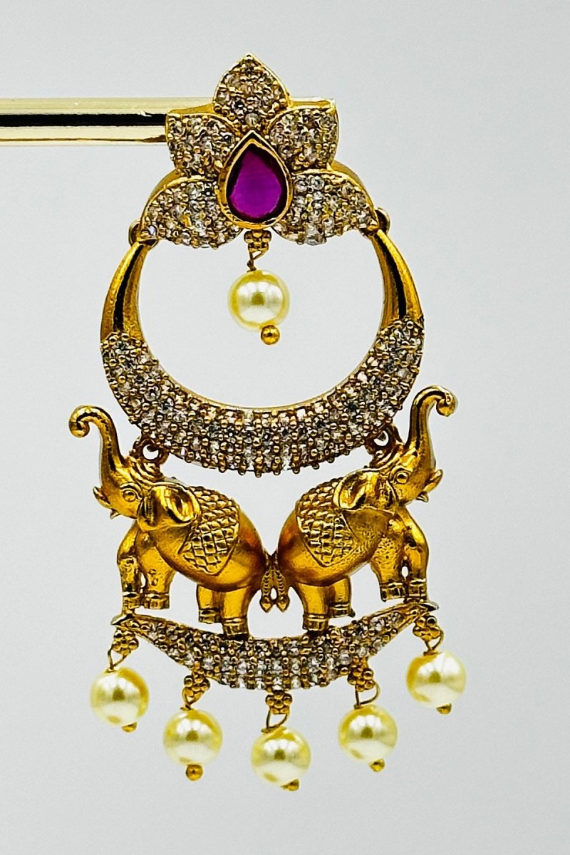 Gold Elephant Chandbali Earrings with Pearl Drops - swadeshsouq.com