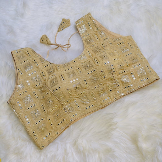 Golden Designer Mirror Work Blouse - swadeshsouq.com