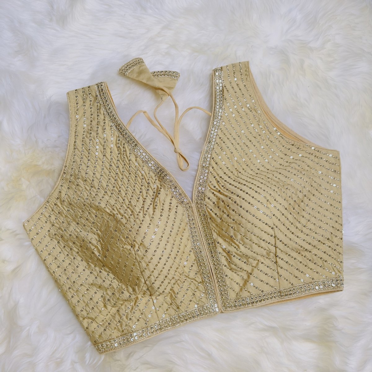 Golden Silk Blouse with Exquisite Sequin Detailing - swadeshsouq.com