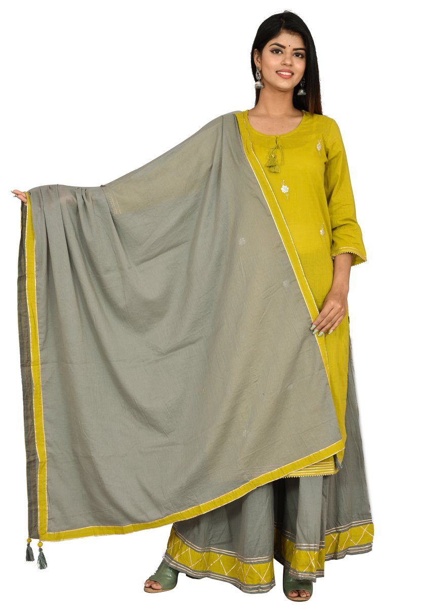 Graceful Green Grey Embroidered Kurta Sharara Set with Dupatta (Pack of 3) - swadeshsouq.com