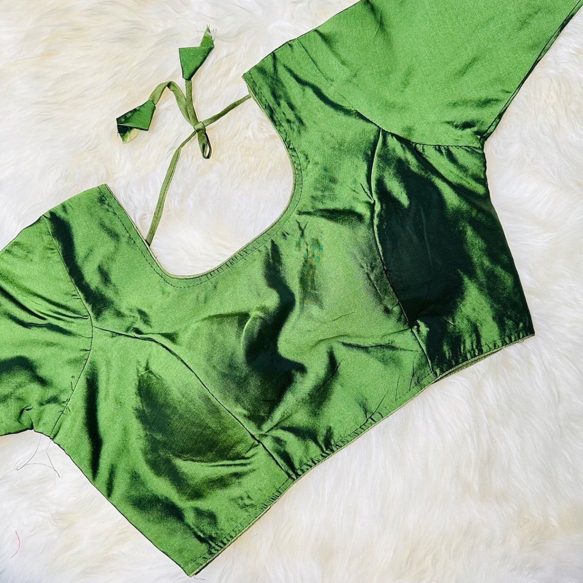 Graceful Green Silk Long - Sleeve Blouse – Perfect Fit (32 to 38) – Fresh & Elegant - swadeshsouq.com