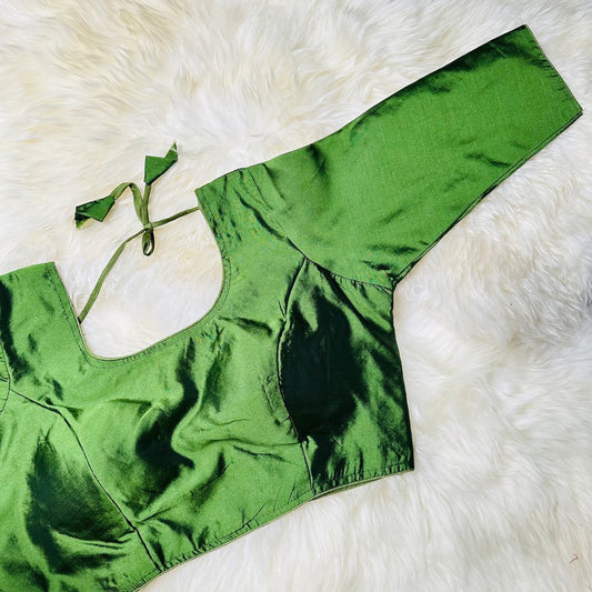 Graceful Green Silk Long - Sleeve Blouse – Perfect Fit (32 to 38) – Fresh & Elegant - swadeshsouq.com