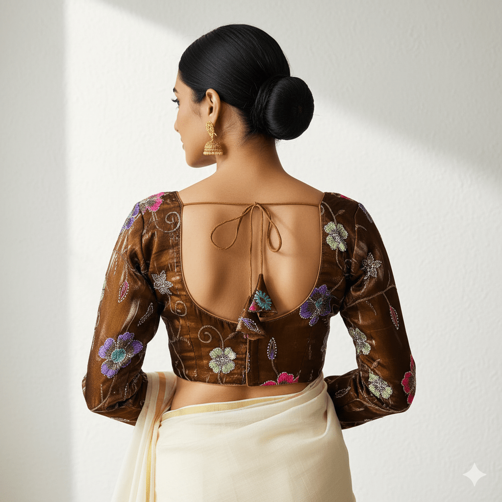 Graceful Paridot Green Jimichoo Beaded Blouse | Size 32–40 - swadeshsouq.com