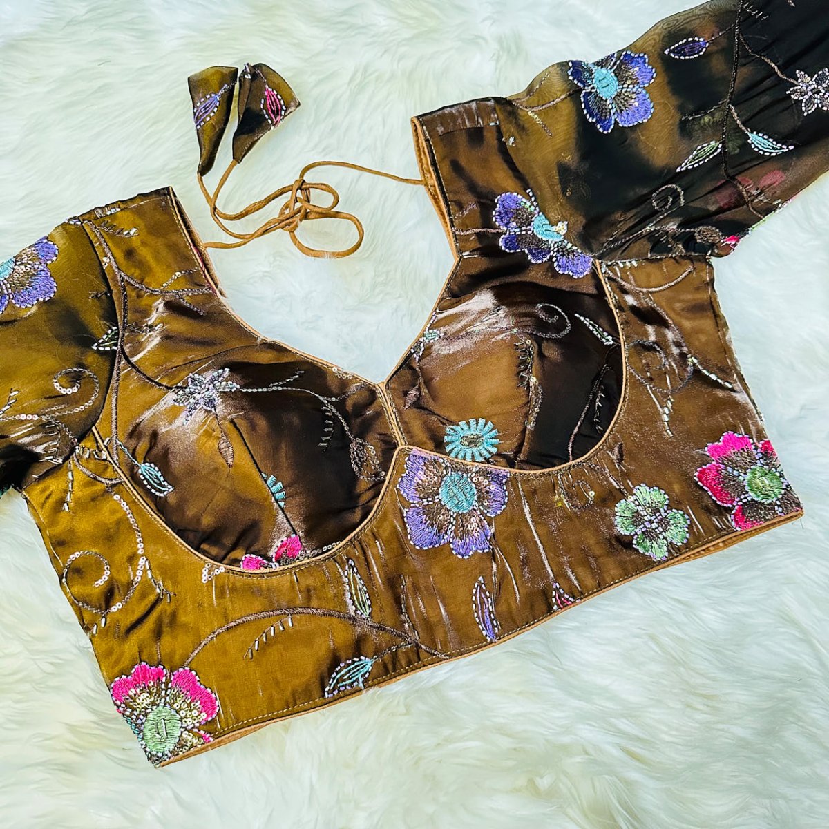 Graceful Paridot Green Jimichoo Beaded Blouse | Size 32–40 - swadeshsouq.com