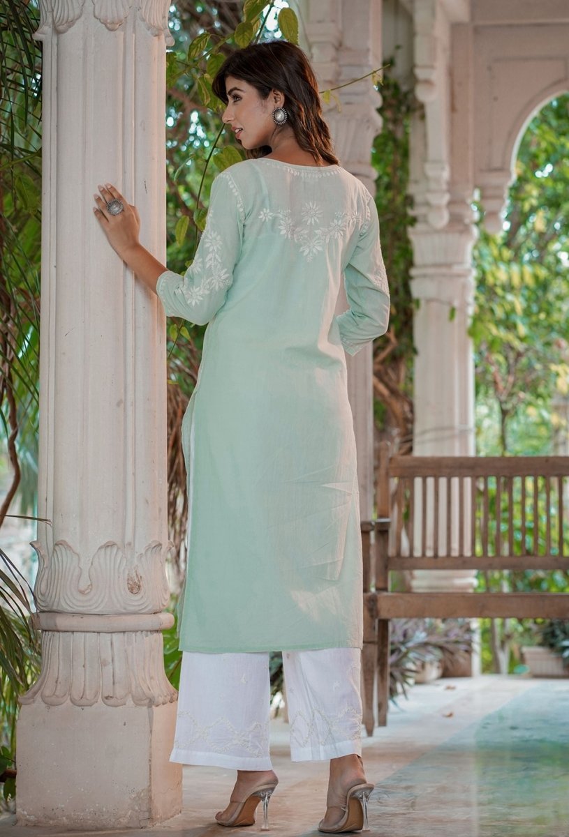 Green Lucknowi Chikankari Suit Set - swadeshsouq.com