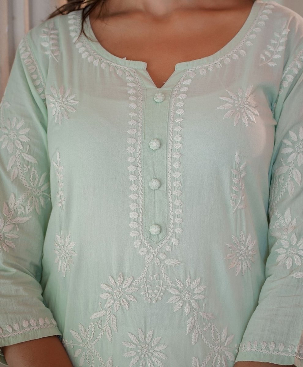 Green Lucknowi Chikankari Suit Set - swadeshsouq.com