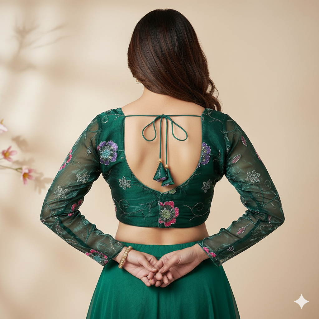 Elegant Green Jimichoo Beaded Blouse | Size 32–40