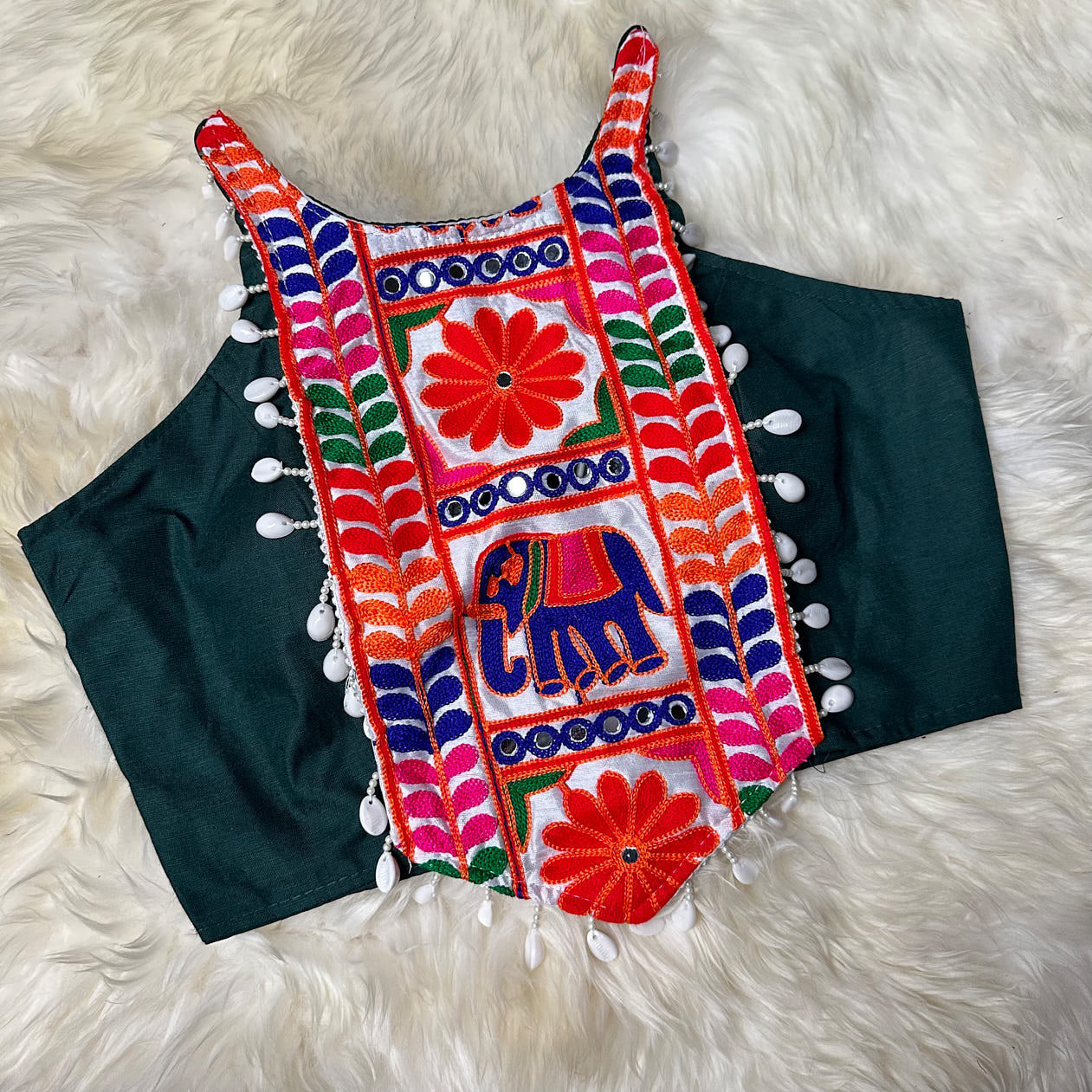 Festive Green Dandiya Pure Cotton Blouse – Sleeveless, Size 32-40