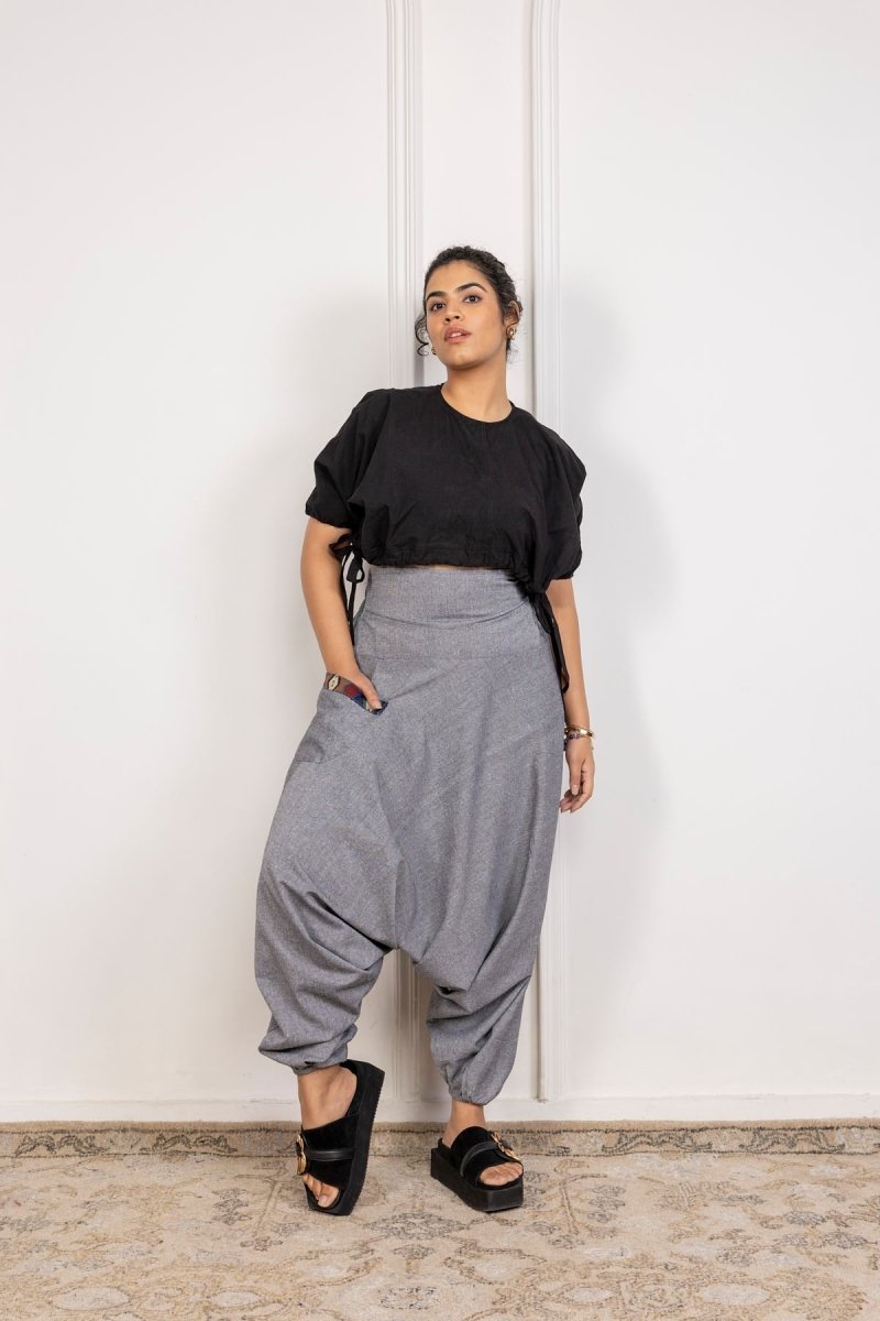 Grey Cotton Harem Pants – Stylish, Comfortable, and Versatile Lounge Wear - swadeshsouq.com